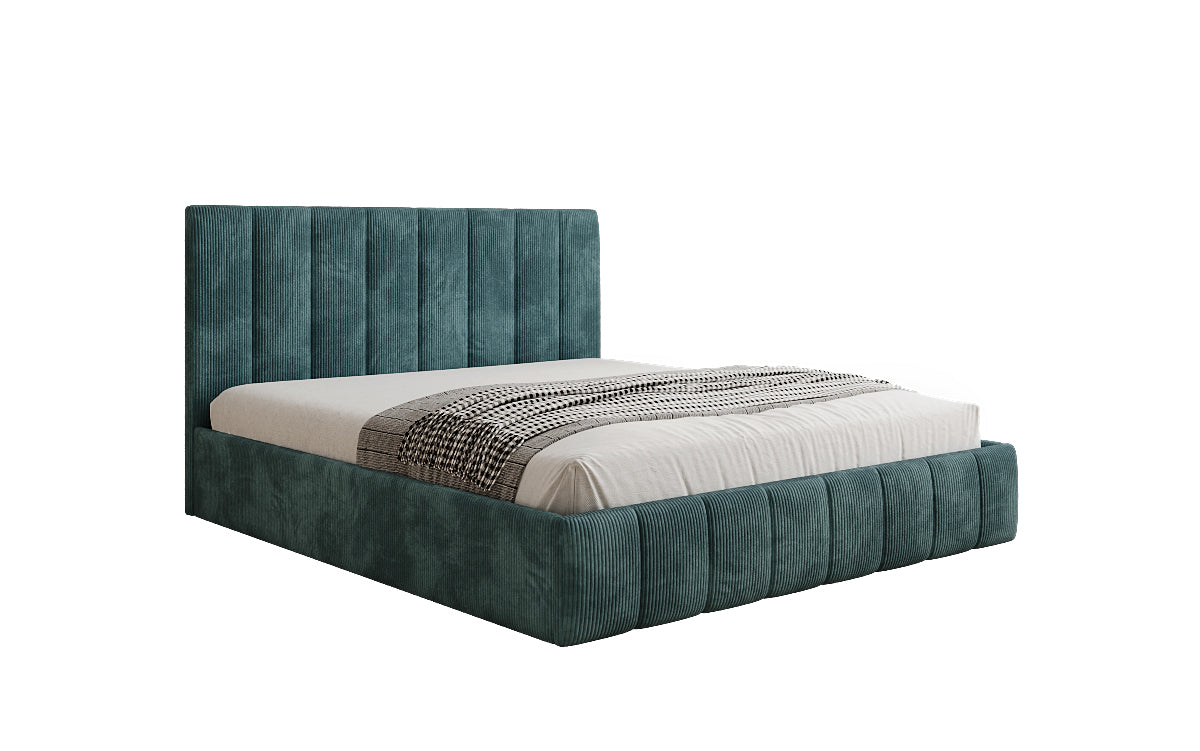 Designer upholstered bed Mila in Corduroy with storage