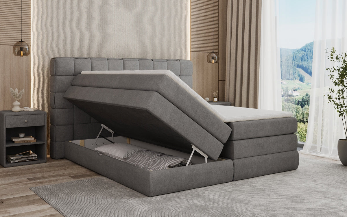 Trama box spring bed with storage in fabric