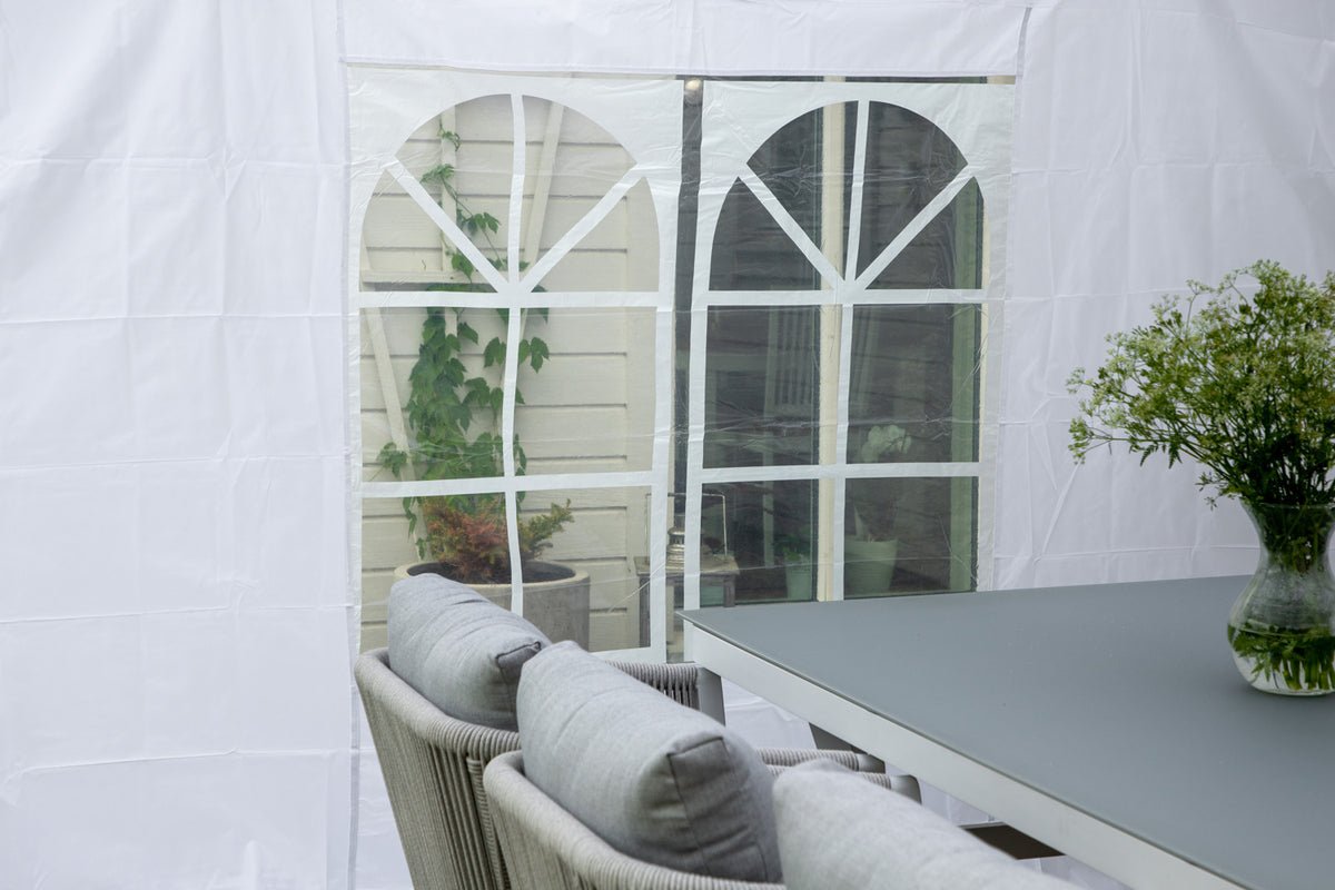 Garden Pavilion Oasis - with white roof and walls made of polyester