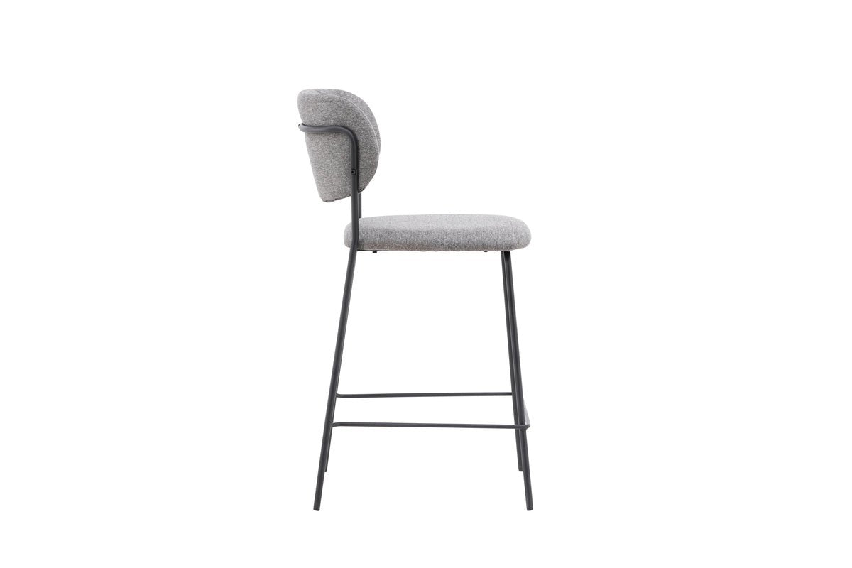 2-piece set - Bar stool Maria black coated with gray upholstery