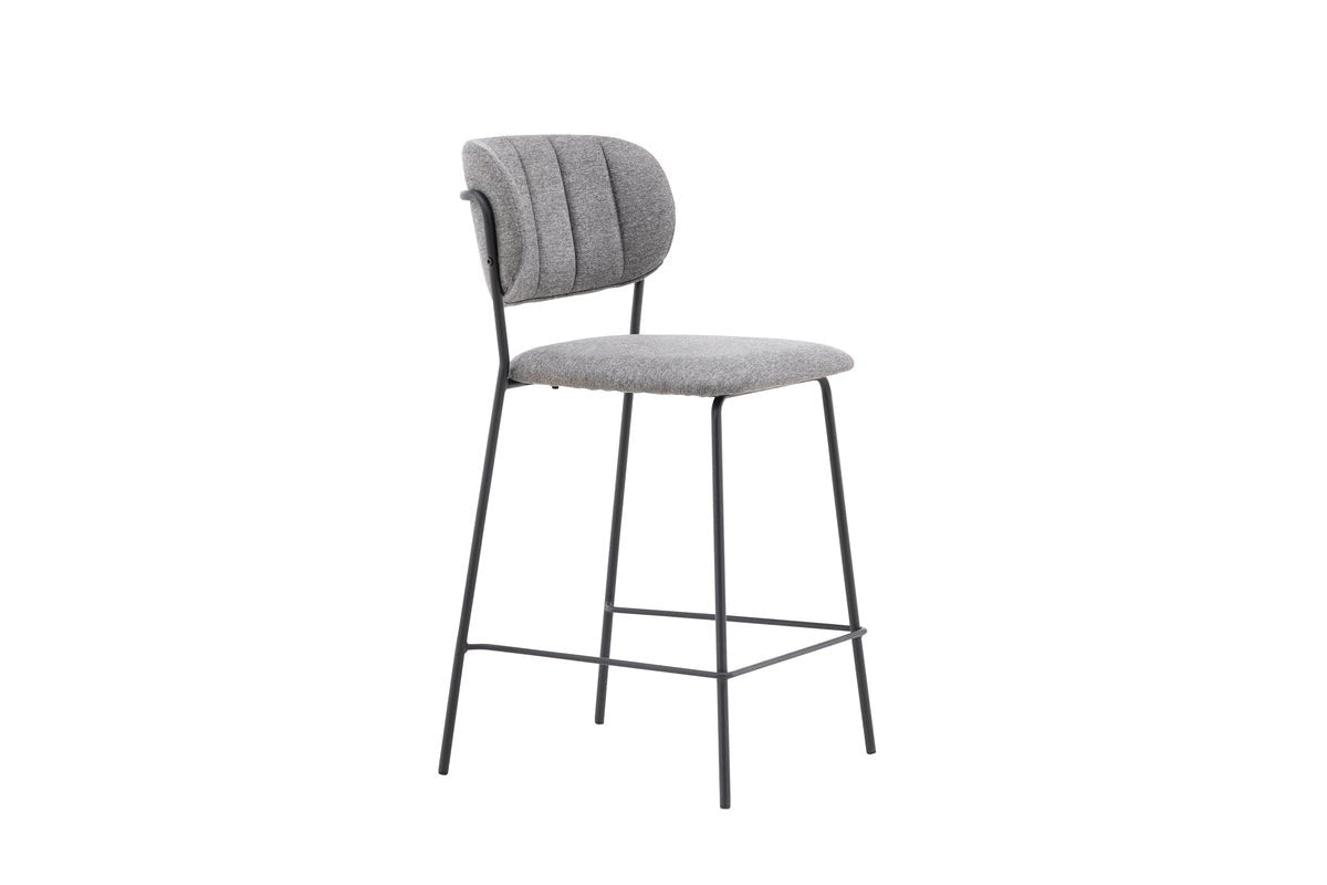 2-piece set - Bar stool Maria black coated with gray upholstery