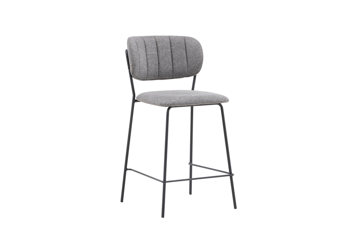 2-piece set - Bar stool Maria black coated with gray upholstery