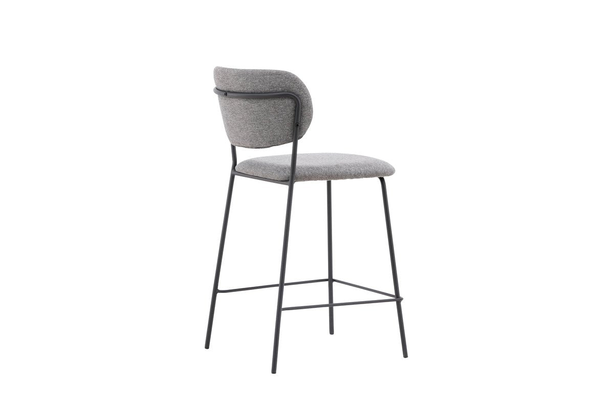 2-piece set - Bar stool Maria black coated with gray upholstery