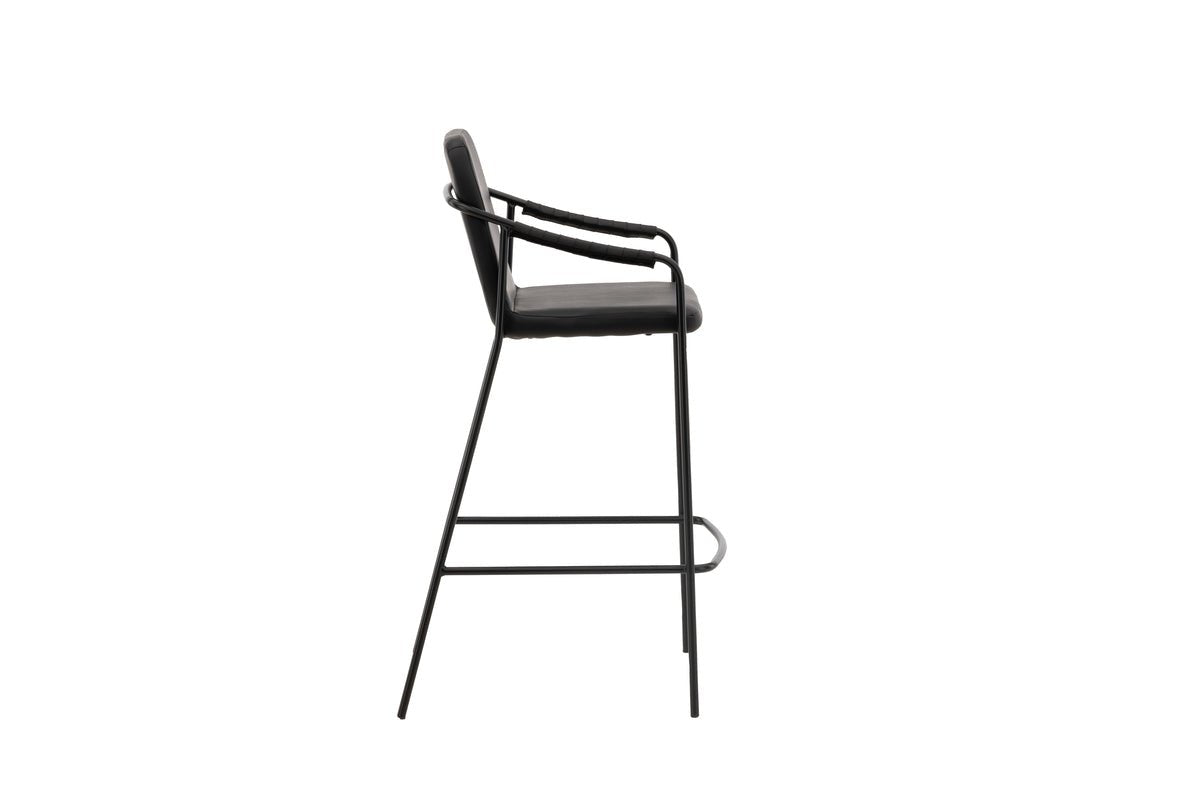2-piece set - Bar stool Vita made of black PU with steel frame