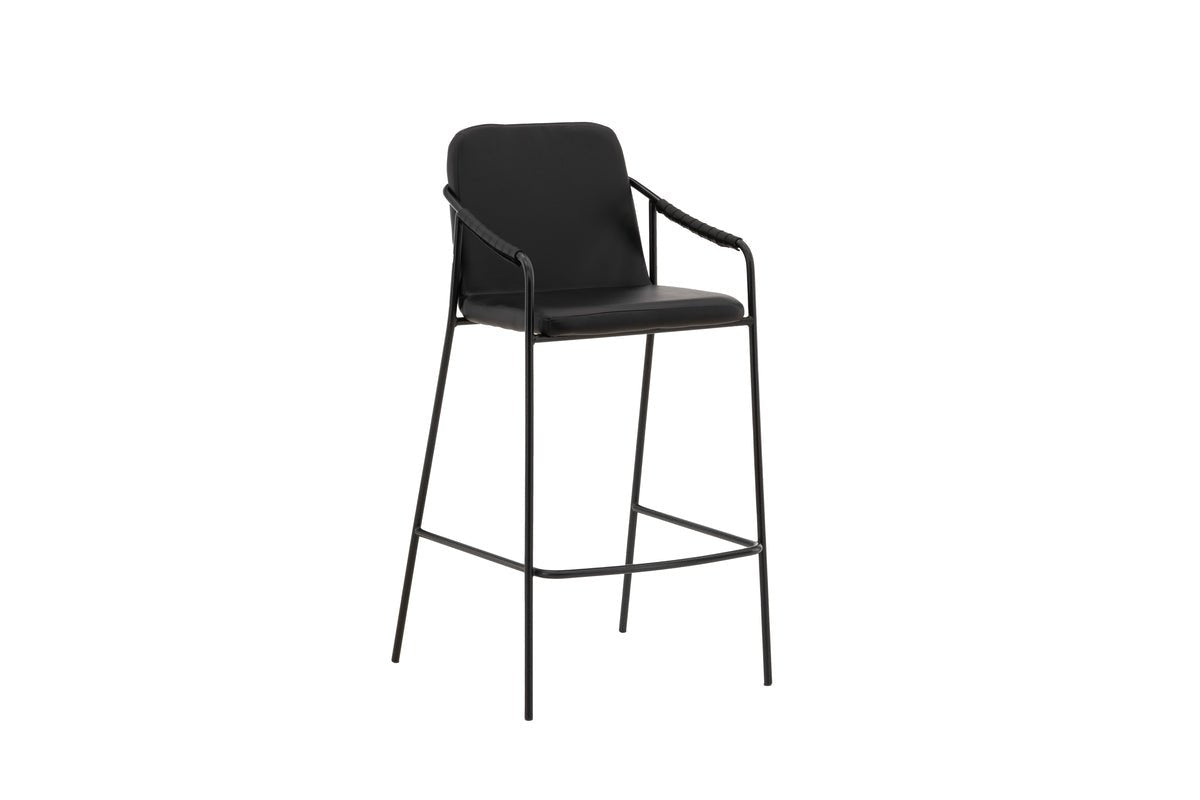 2-piece set - Bar stool Vita made of black PU with steel frame
