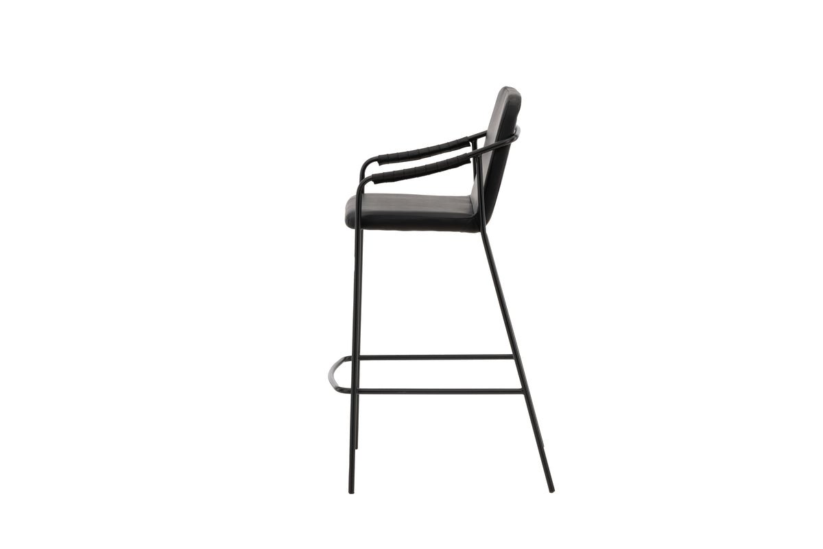 2-piece set - Bar stool Vita made of black PU with steel frame