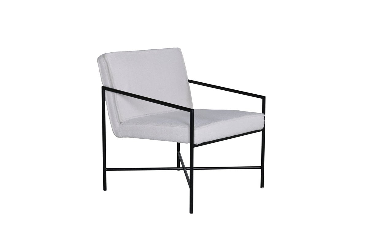 Designer Armchair Lundra – Upholstered Chair in Offwhite with Black Metal Frame