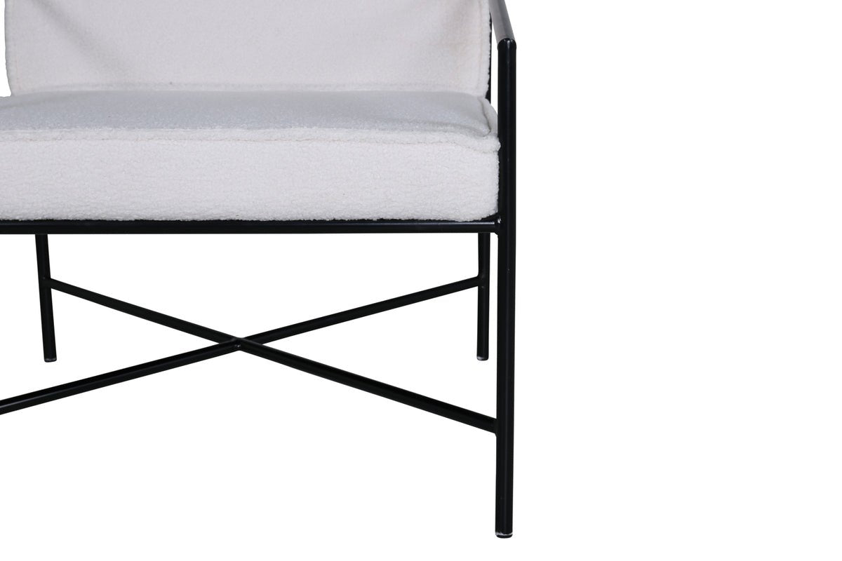 Designer Armchair Lundra – Upholstered Chair in Offwhite with Black Metal Frame