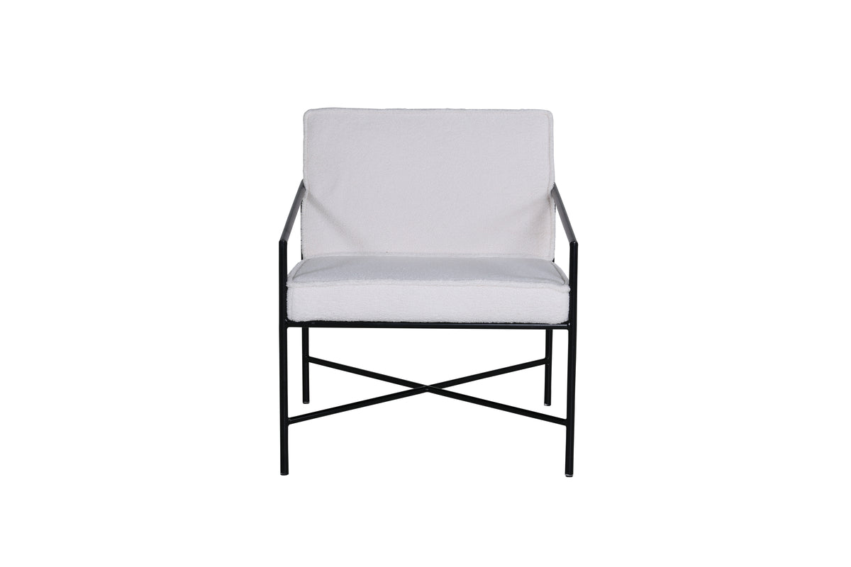 Designer Armchair Lundra – Upholstered Chair in Offwhite with Black Metal Frame