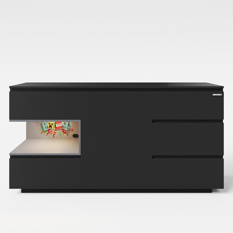 Minecraft dresser "PixelVault" – with LED, 5 drawers & console compartment