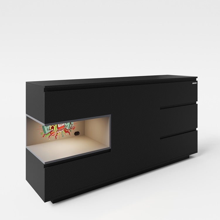 Minecraft dresser "PixelVault" – with LED, 5 drawers & console compartment