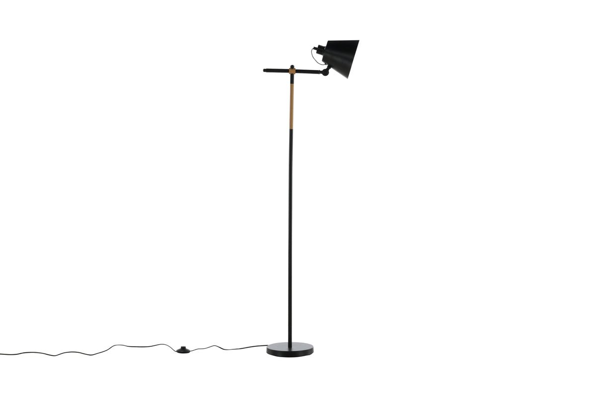 Floor lamp "Grimming" – calm black clarity with wood details