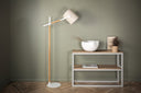 Stehlampe Laura – flexibel schwenkbar mit Leinenschirm
