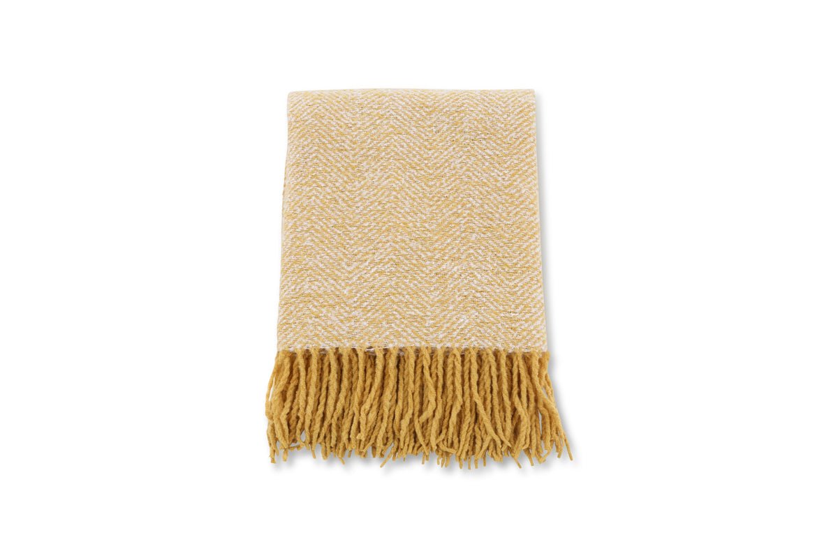 Bedspread Velora Yellow – 170×130 cm with Fringes & Textured Weave