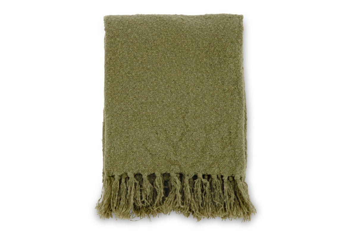 Stanley Moss Green Bedspread – 170×130 cm with Texture & Fringes