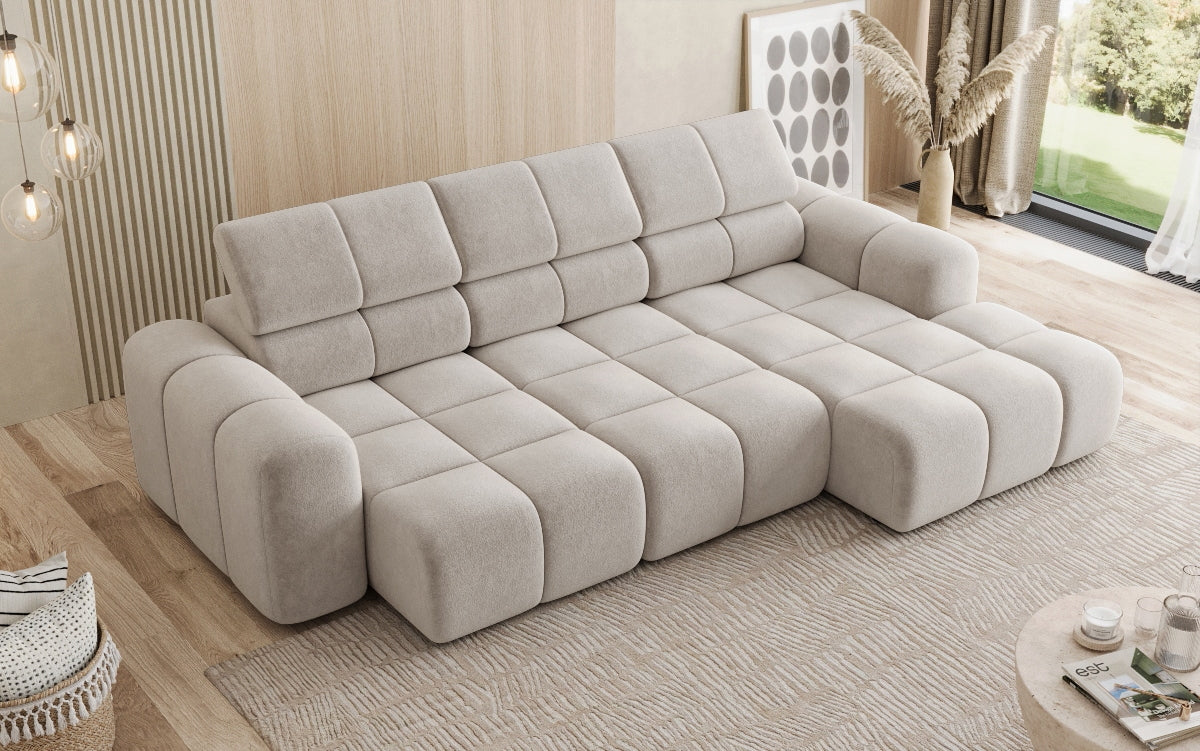 Designer Sofa Mia L mit elektrischer Sitzerweiterung in Chenille