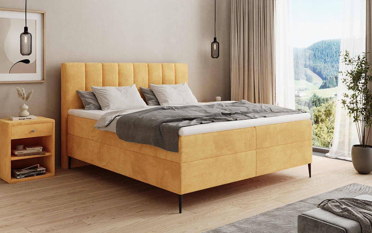 Lucca box spring bed in Corduroy with storage and legs