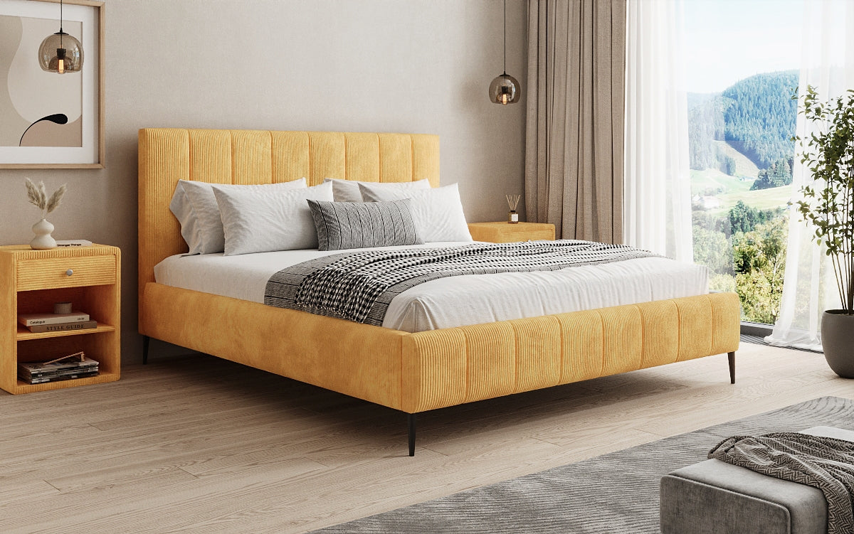 Designer upholstered bed Astrid in Corduroy with storage space