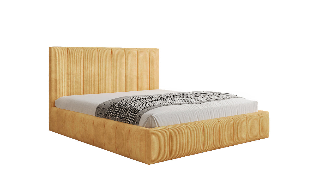 Designer upholstered bed Maja in Corduroy with storage