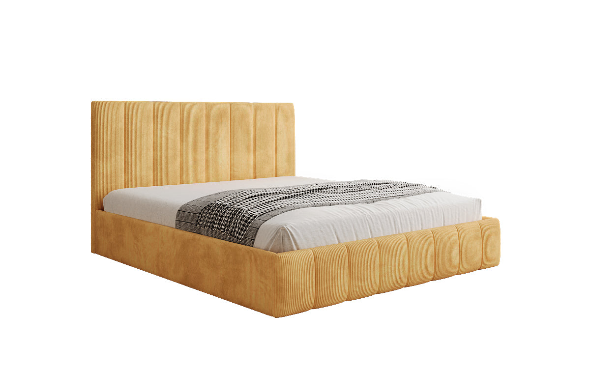 Designer upholstered bed Mila in Corduroy with storage