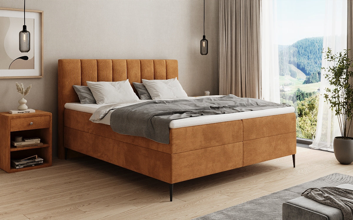 Lucca box spring bed in Corduroy with storage and legs