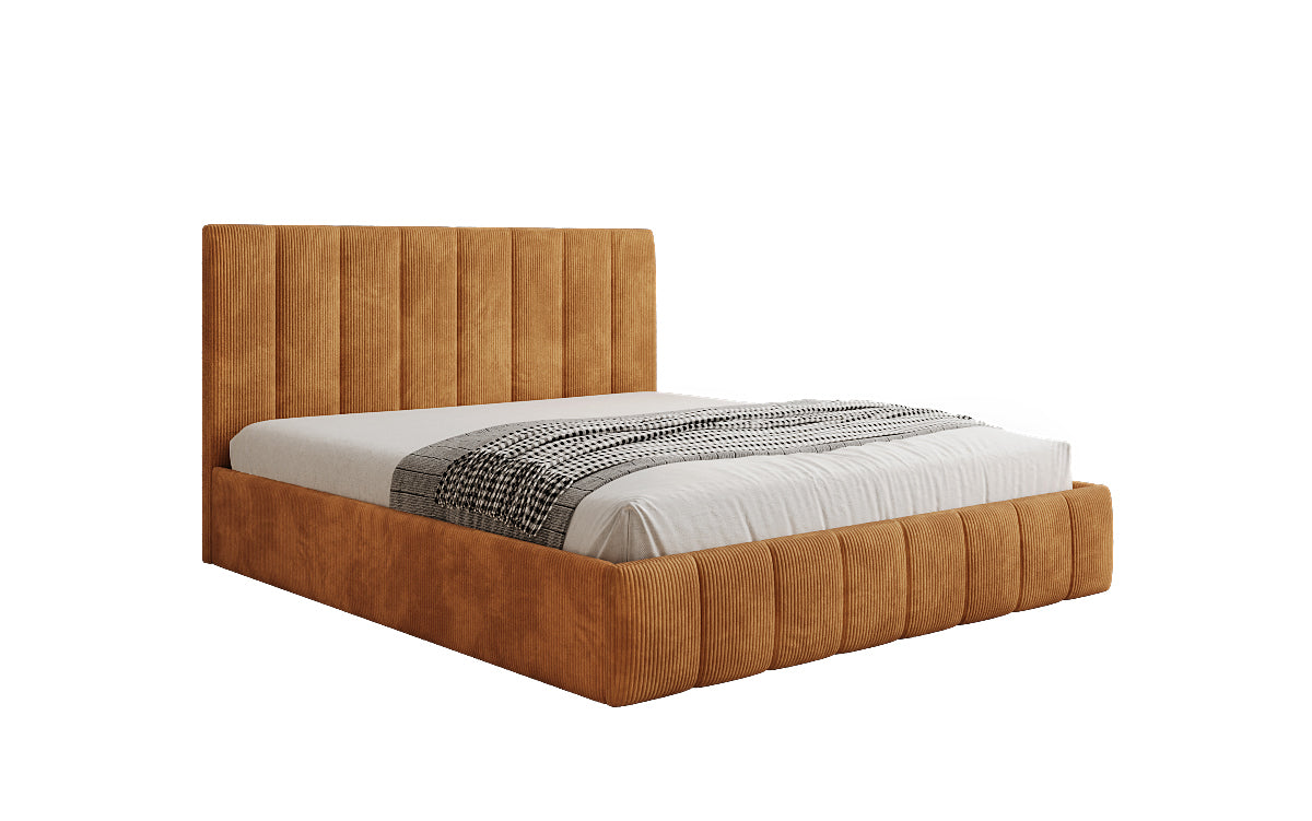 Designer upholstered bed Mila in Corduroy with storage