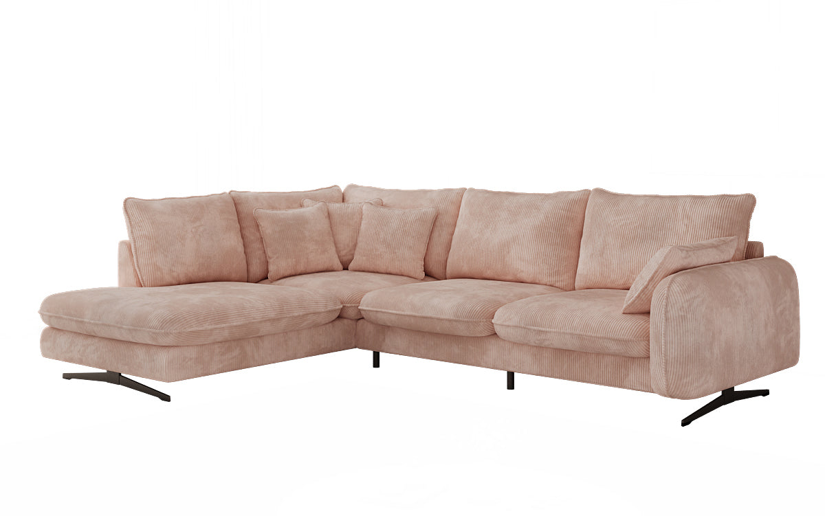 Designer corner sofa Laguna with metal feet in Corduroy