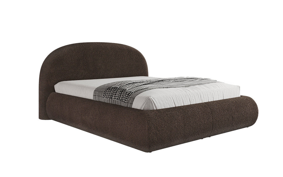 Designer upholstered bed Loop in teddy bouclé with storage space