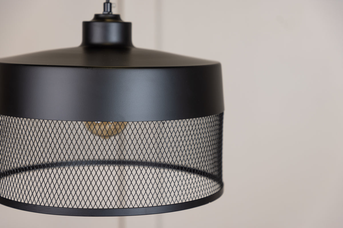 Pendant lamp "Jolina" – made of matte black iron with decorative mesh shade