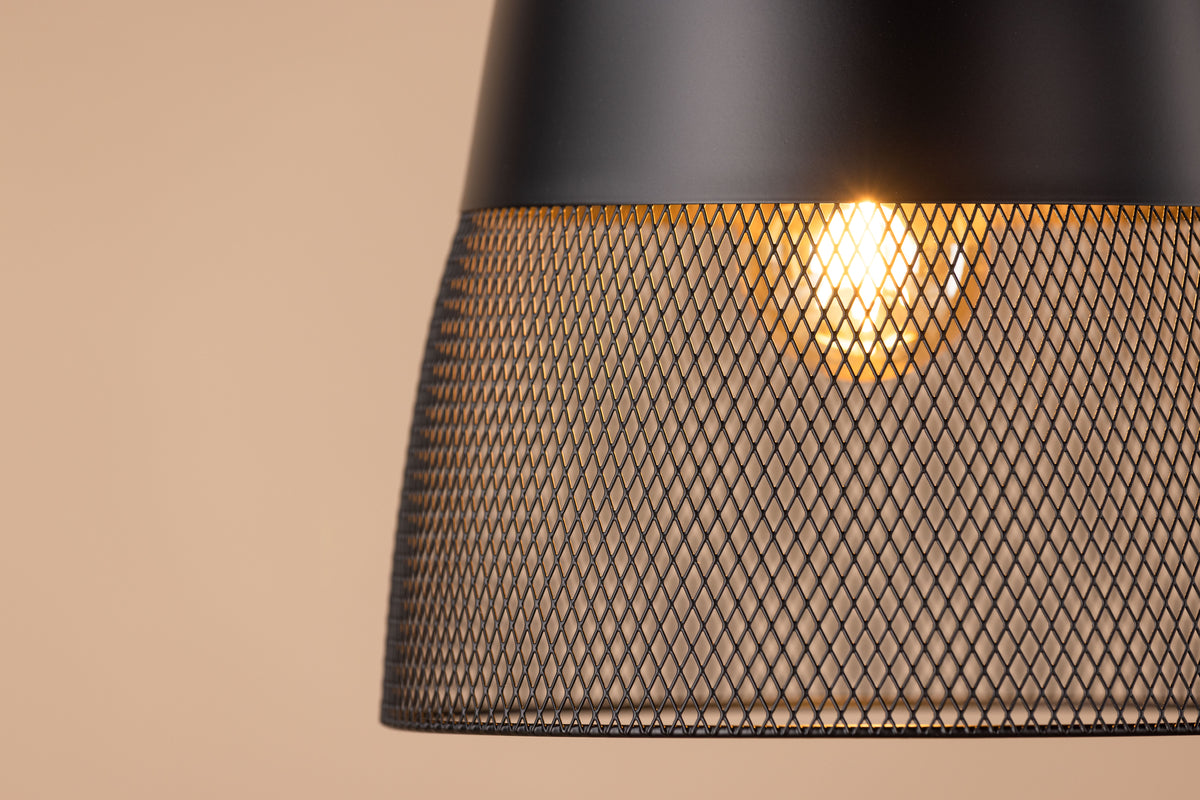 Pendant lamp "Jolina" – made of matte black iron with decorative mesh shade