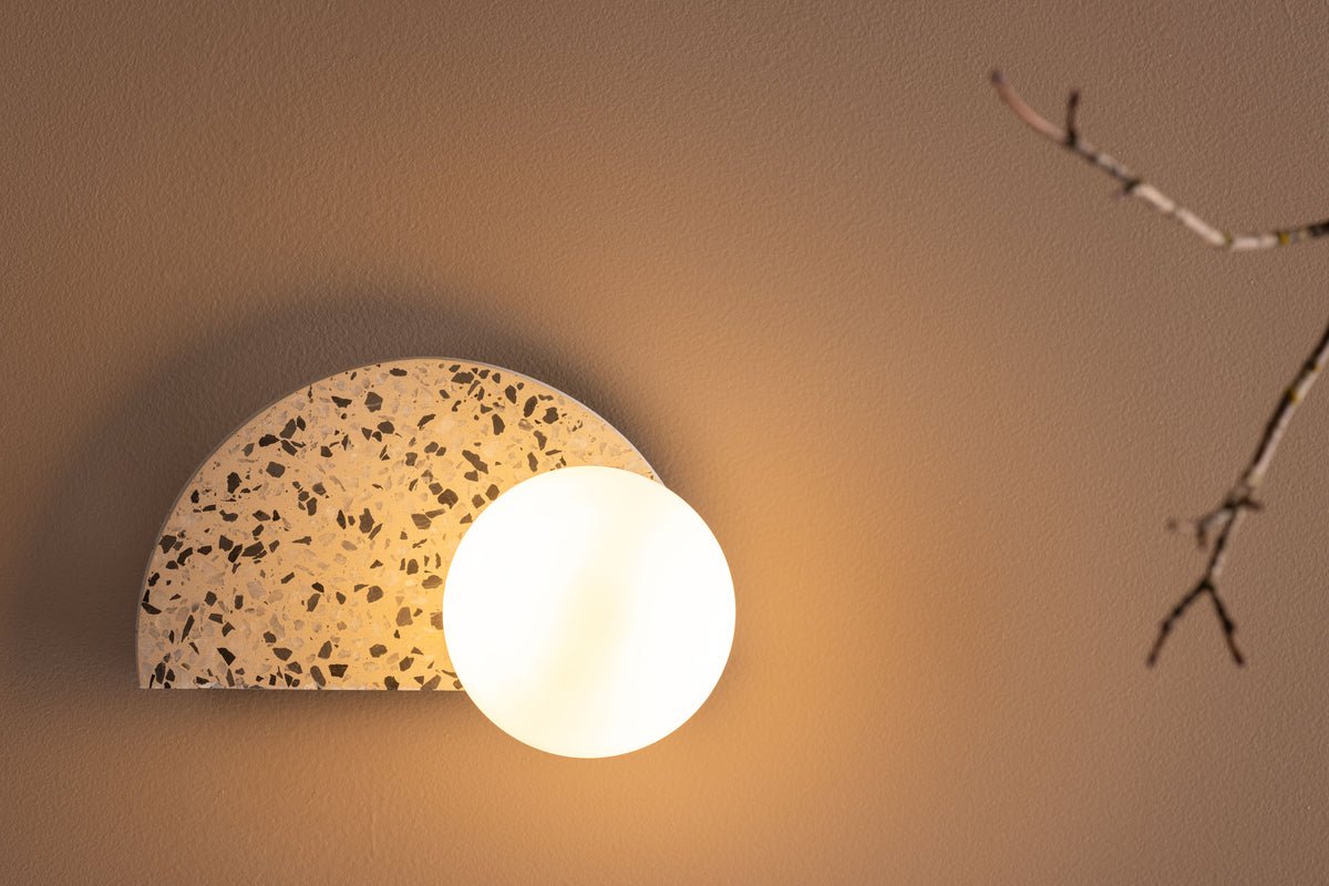 Wall lamp "Abigail" – Made of terrazzo with white glass dome