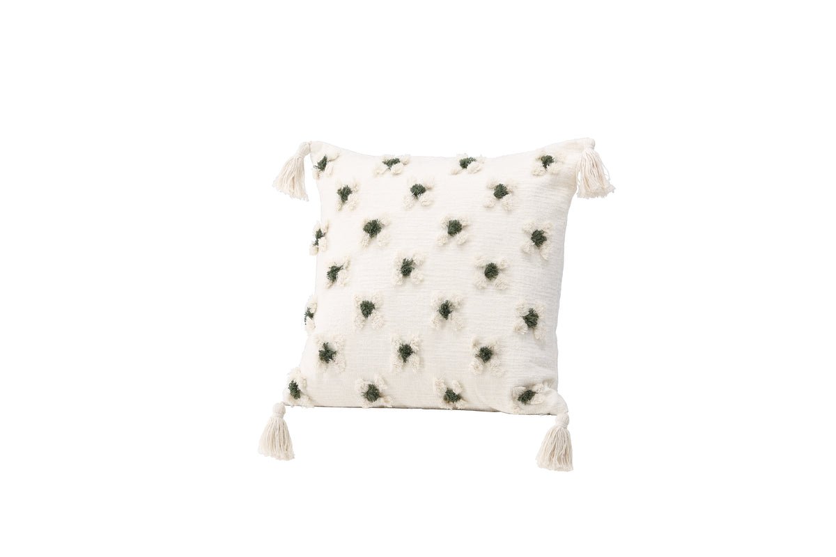 Kissenbezug Flower - weiß mit grünen Punkten in zwei verschiedenen Größen
