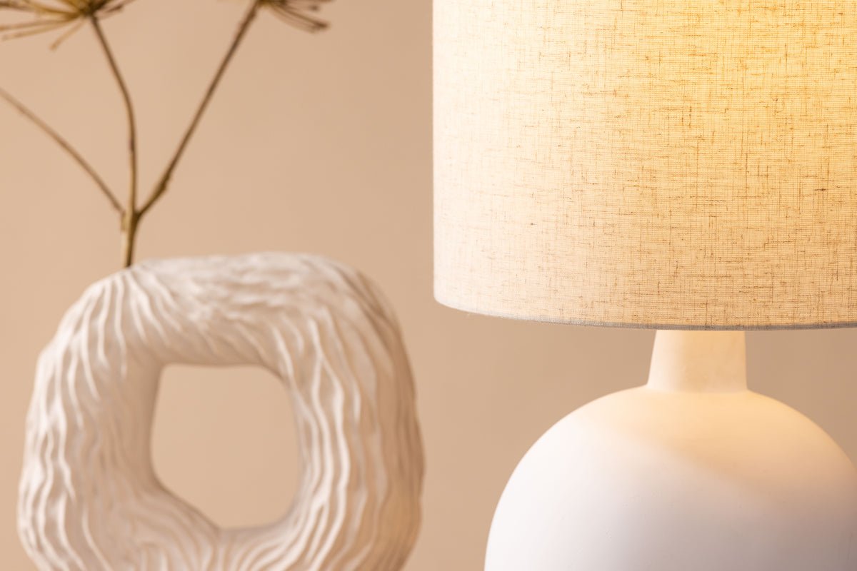 Table lamp "Lelin" – Elegant concrete base with light linen shade