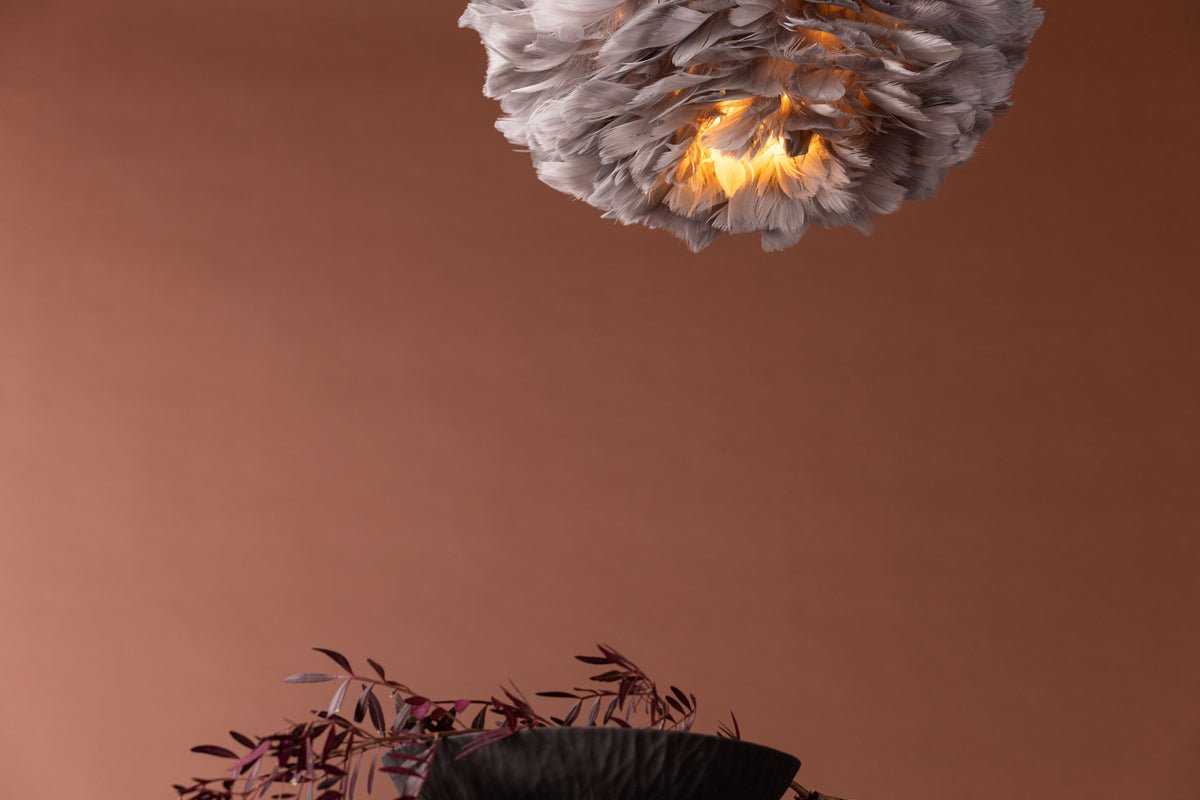 Pendant lamp "Pilanesberg-Grey" – Lampshade made of artificial feathers