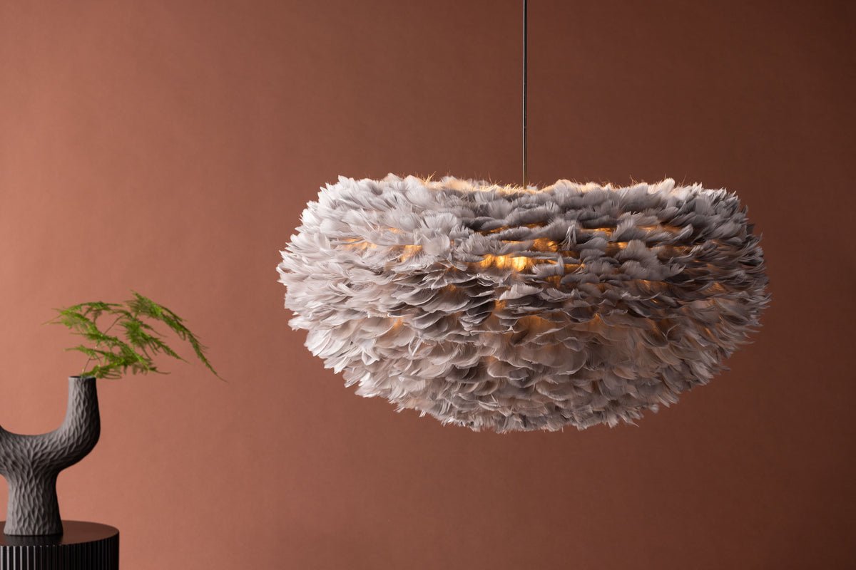 Pendant lamp "Pilanesberg-Grey" – Lampshade made of artificial feathers