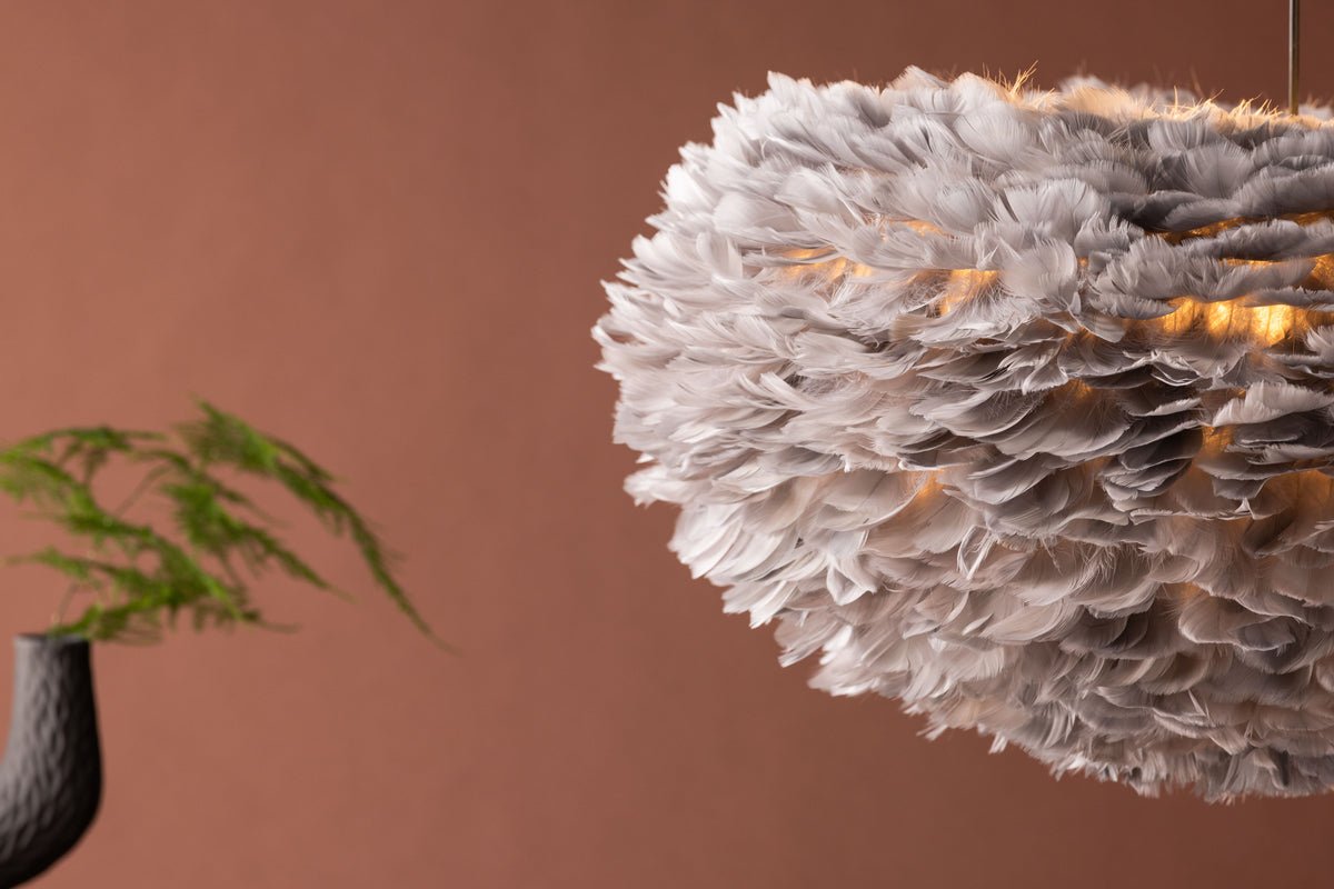 Pendant lamp "Pilanesberg-Grey" – Lampshade made of artificial feathers