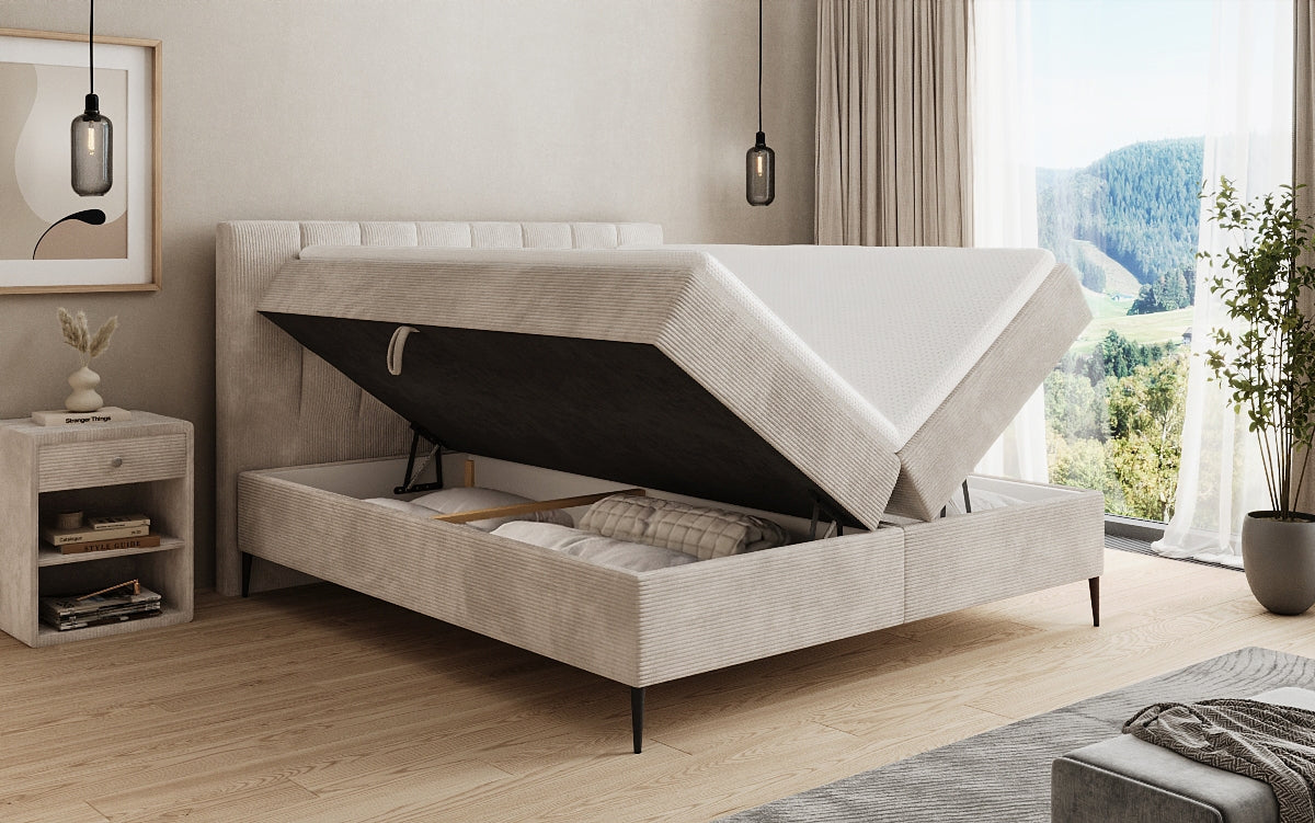 Lucca box spring bed in Corduroy with storage and legs