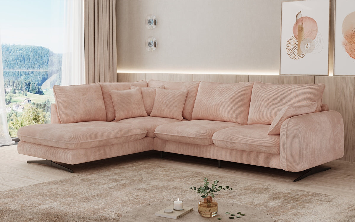 Designer corner sofa Laguna with metal feet in Corduroy