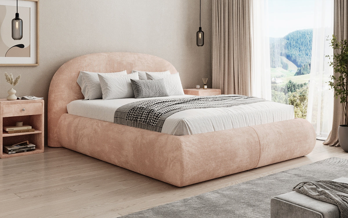 Designer upholstered bed Loop in Corduroy with storage space