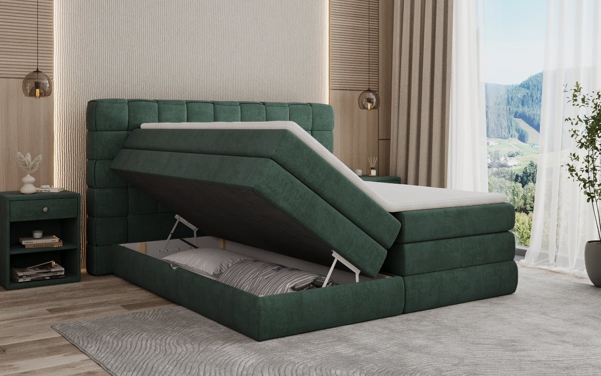 Trama box spring bed with storage in velvet