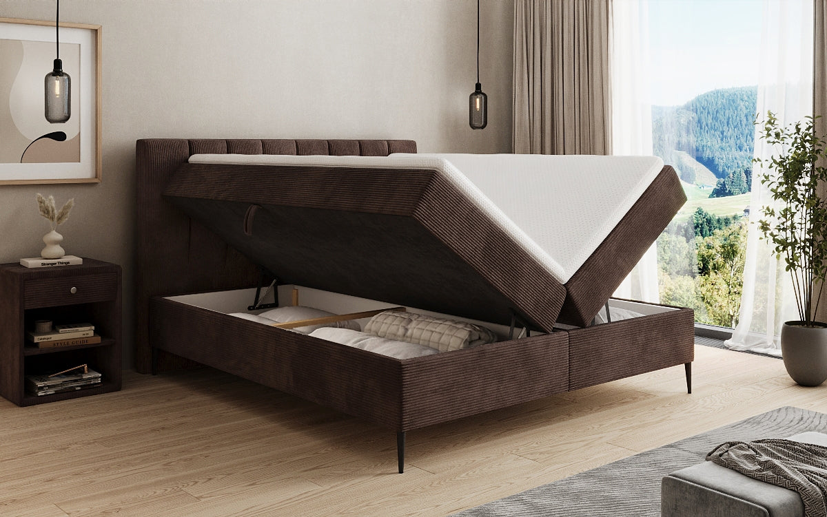 Lucca box spring bed in Corduroy with storage and legs