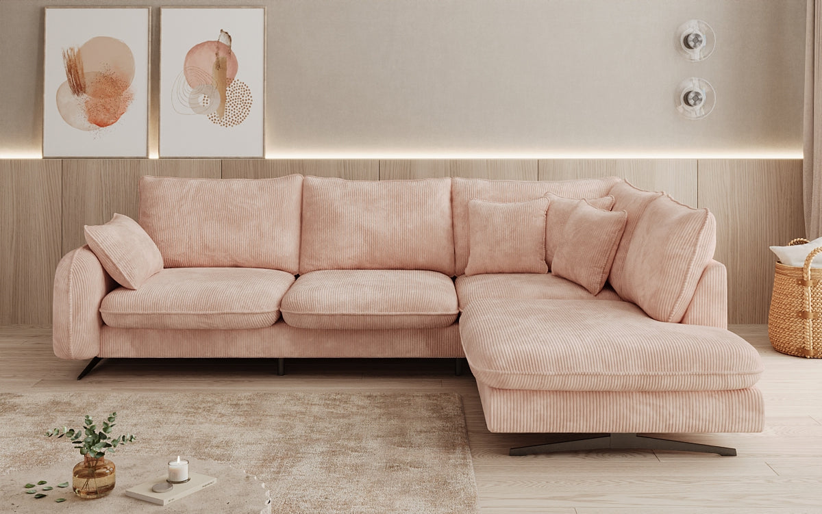 Designer corner sofa Laguna with metal feet in Corduroy