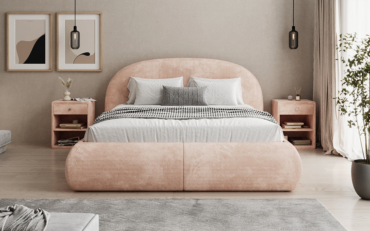 Designer upholstered bed Loop in Corduroy with storage space