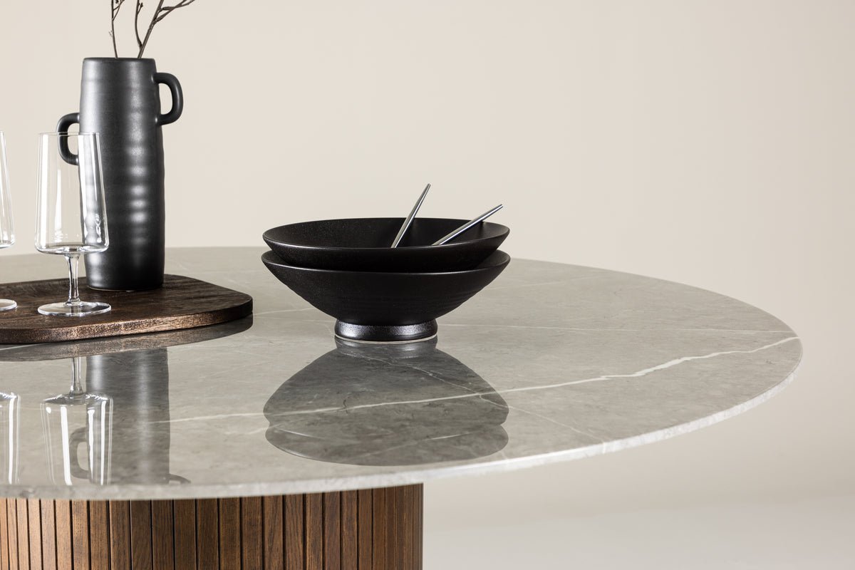 Dining table Justin - round dining table made of ash wood in mocha with glass top