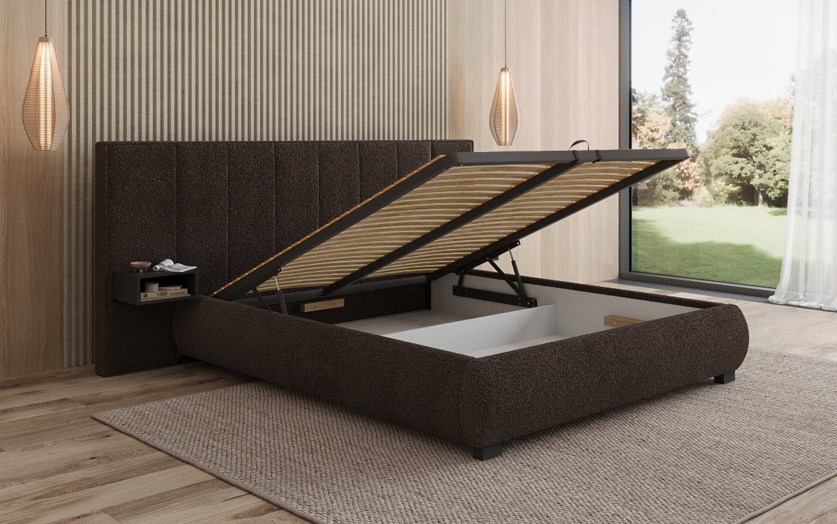 Designer Upholstered Bed Elvara in Bouclé with Storage