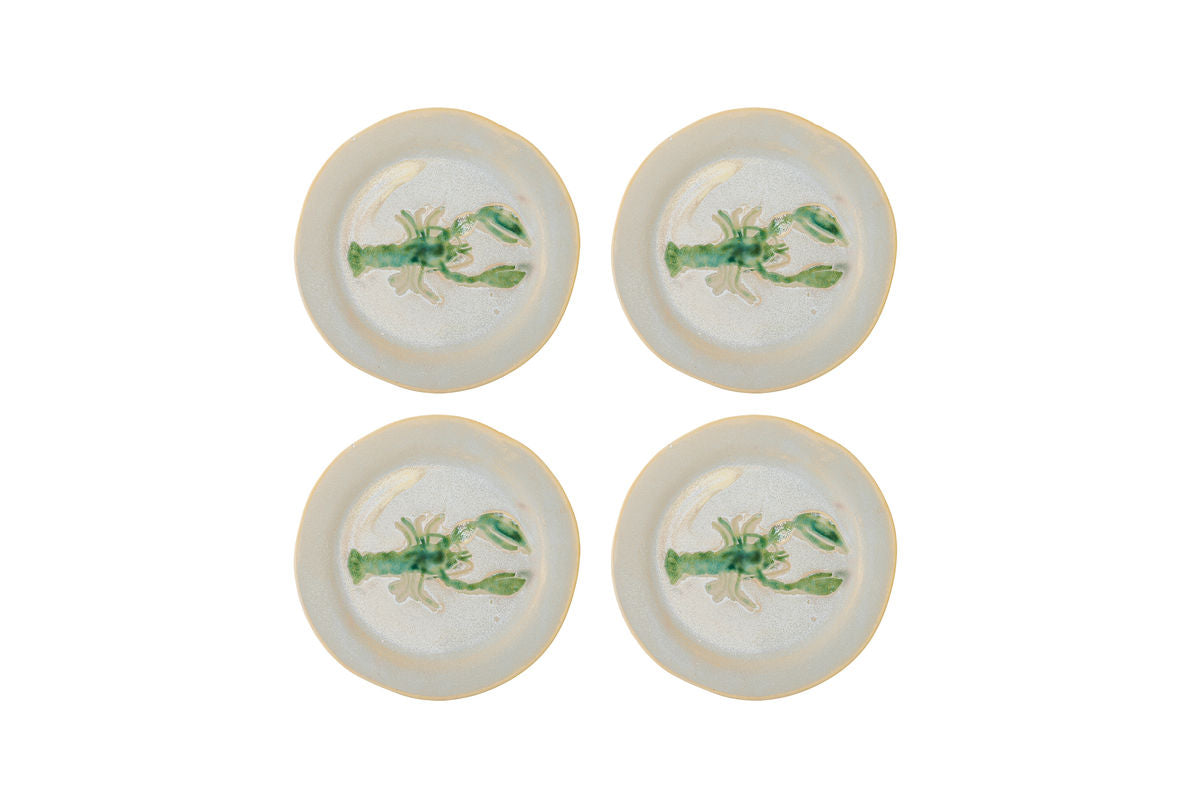Lobio Plate Set – Stoneware with Hand-Painted Lobster Motif (Set of 4)