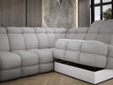Designer corner sofa Lima with electric sleeper function in bouclé