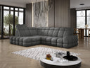 Designer corner sofa Lima with electric sleeper function in bouclé