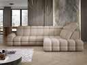 Designer corner sofa Lima with electric sleeper function in bouclé