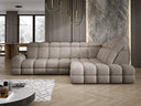 Designer corner sofa Lima with electric sleeper function in bouclé